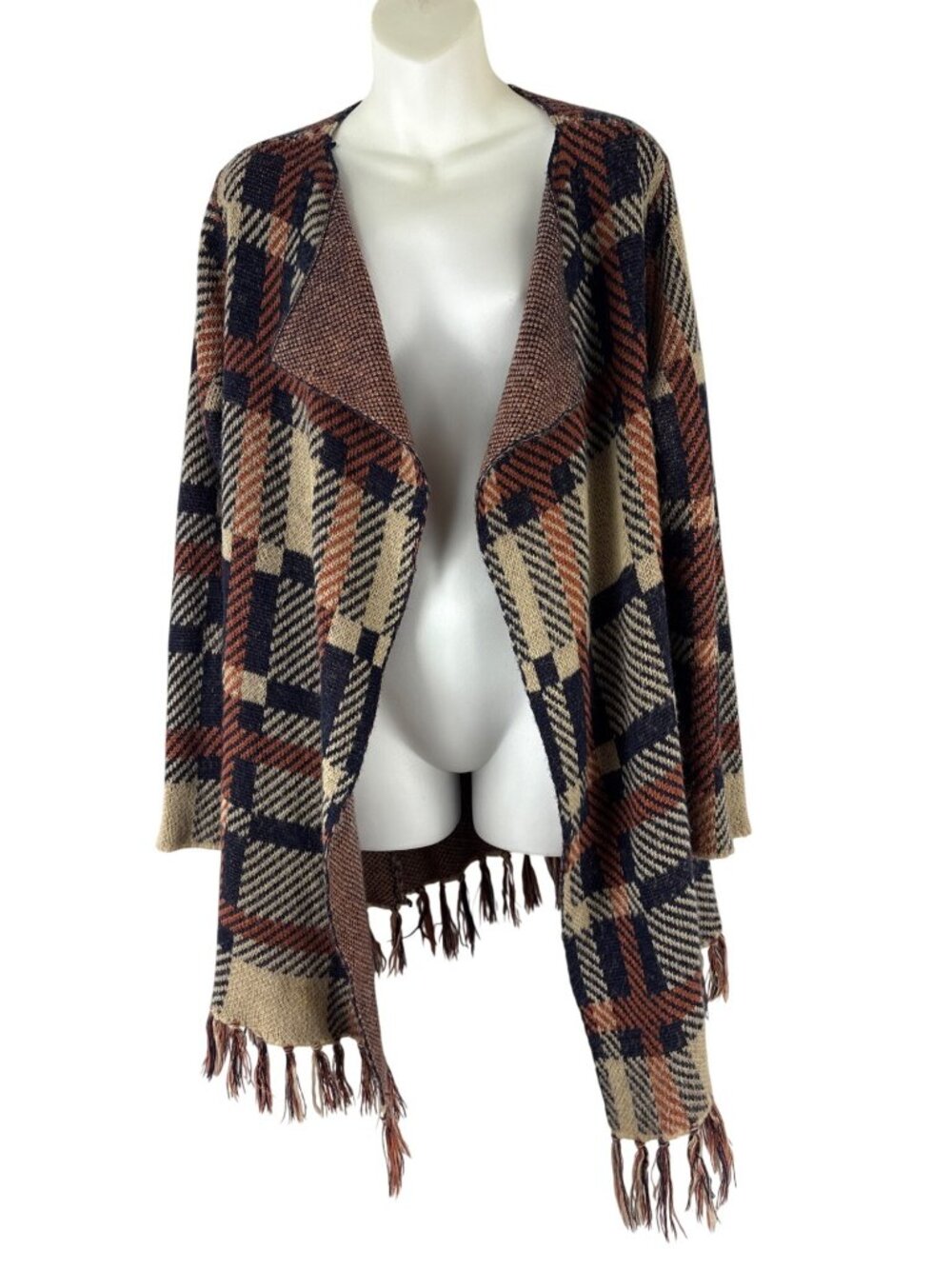 Signature studio plus size graphic, print plaid open – front cardigan, cabin cor